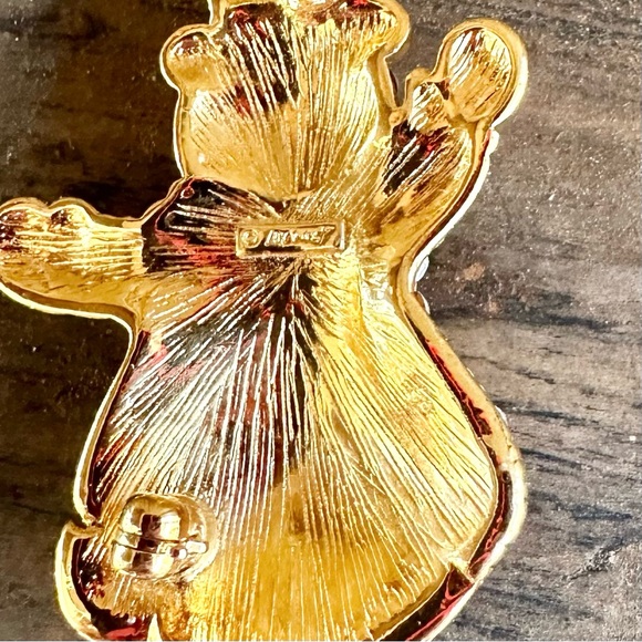 Monét Snowman Pin Brooch FROSTY Gold Tone Crystal Rhinestones Enamel Holiday Pin - Picture 8 of 8